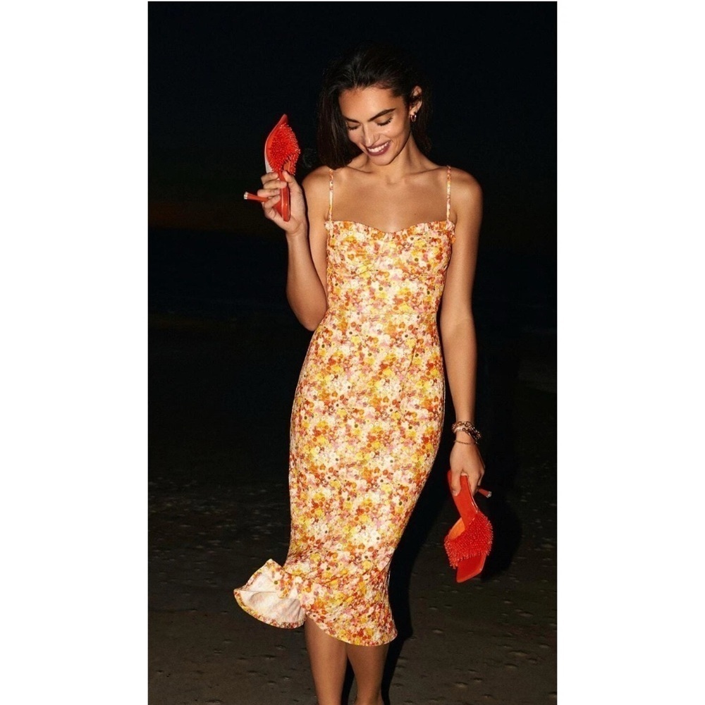 HUTCH Selene Floral Bustier Midi Dress Sweetheart Ditsy Floral Print | Small